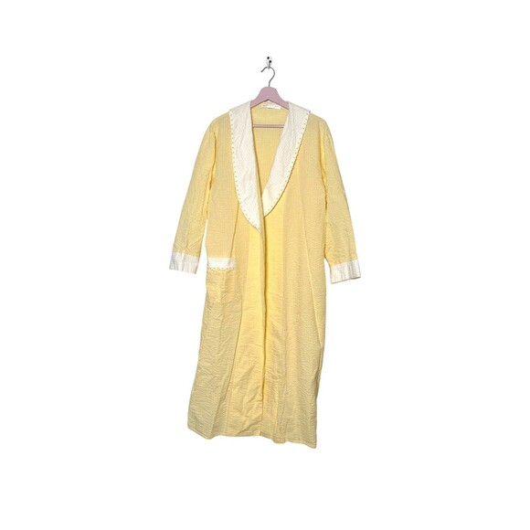 Eileen West Robe Medium Yellow White Seersucker Quilted Collar 70s - Picture 1 of 8